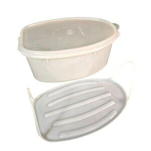 Vintage Tupperware Roast Flavor Saver Set Ham Turkey Keeper White w Insert